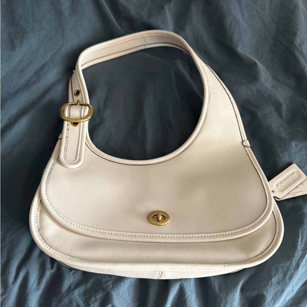 Coach Ivory Leather Shoulder Bag with Gold Accents